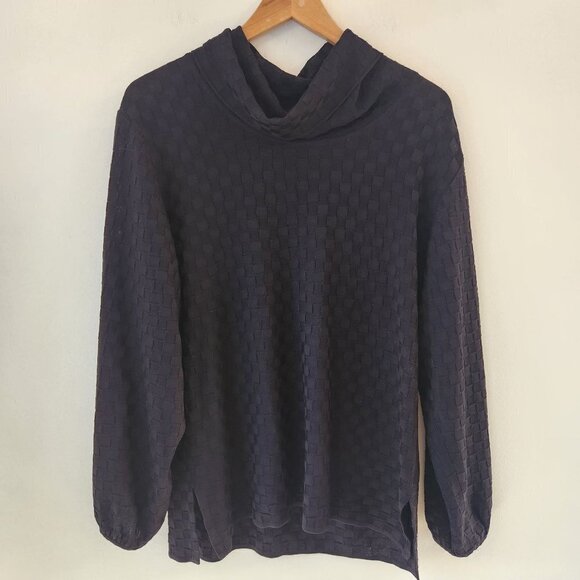 Exclusively Misook Black Checkered Turtleneck Slouchy Long Sleeve Blouse Top M - Picture 1 of 7